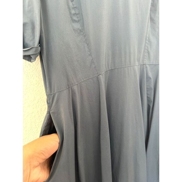 Cos Cotton Flared Midi Dress Casual Pockets Blue Size 10 - Picture 4 of 11